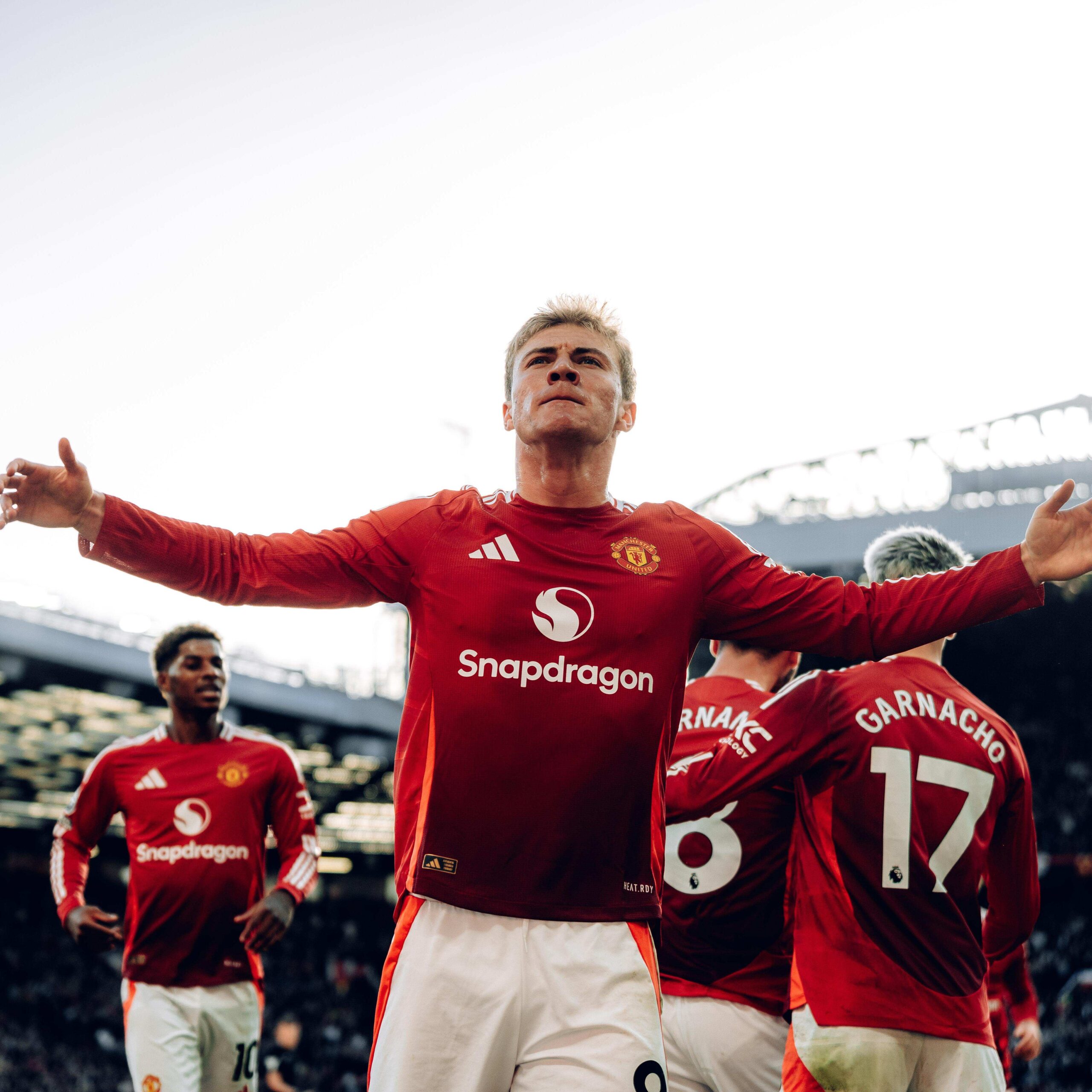 Manchester United FC v Brentford FC - Premier League
Sport, Soccer, Club Soccer
MANCHESTER, ENGLAND - OCTOBER 19: Rasmus Hojlund of Manchester United celebrates scoring their second goal during the Premier League match between Manchester United FC and Brentford FC at Old Trafford on October 19, 2024 in Manchester, England. (Photo by Zohaib Alam - MUFC/Manchester United via Getty Images)